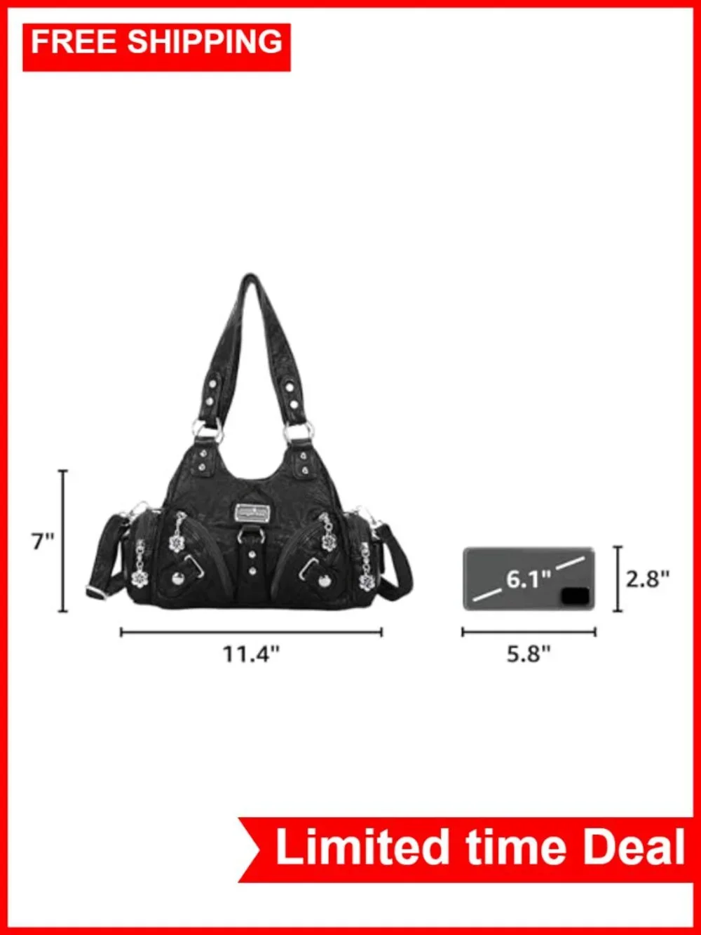 Women's Small Hobo Shoulder Bag - Faux Leather Multi-Pocket Tote with Zipper